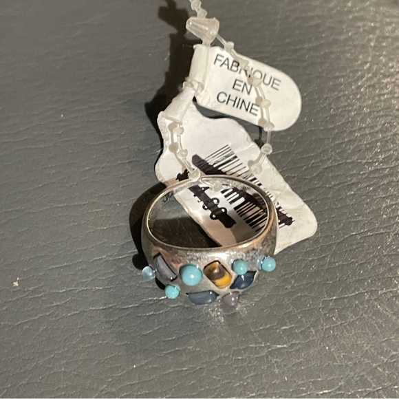 Free People Turquoise Tortoise Silver tone Stone Dome Ring, Size 7, NWT! - Picture 10 of 16